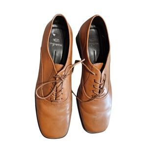 Easy Spirit Womens Versalies Oxford Caramel Leather Round Toe Lace Up Shoes